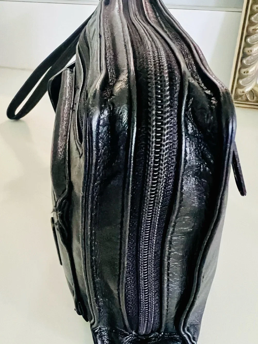 Vintage Satchi Black Genuine Leather Travel Organizer and Clutch Wristlet.